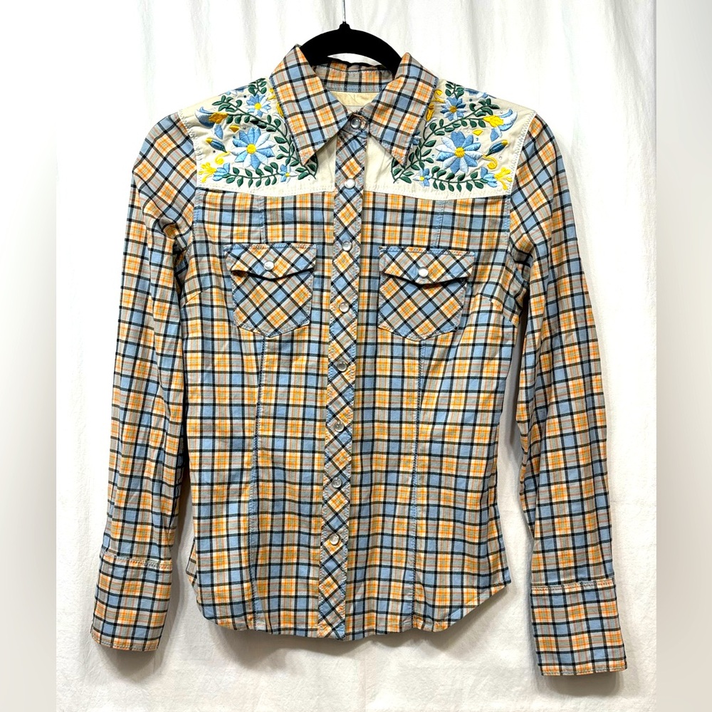 Paul & Joe Target Womens Small Pearl Button Plaid Embroidered Western - Picture 15 of 16